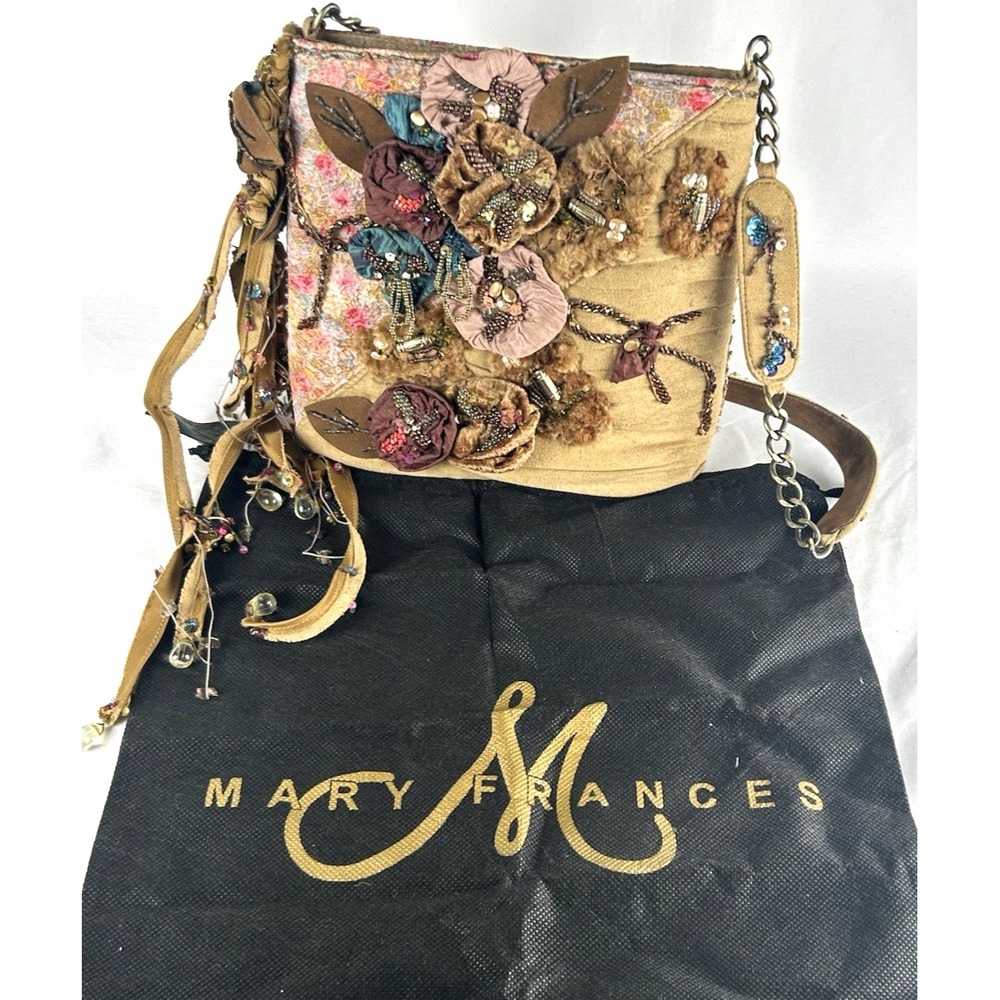Vintage Mary Frances Beaded Floral Purse Beaded Chain Strap 3D Flowers Leaves